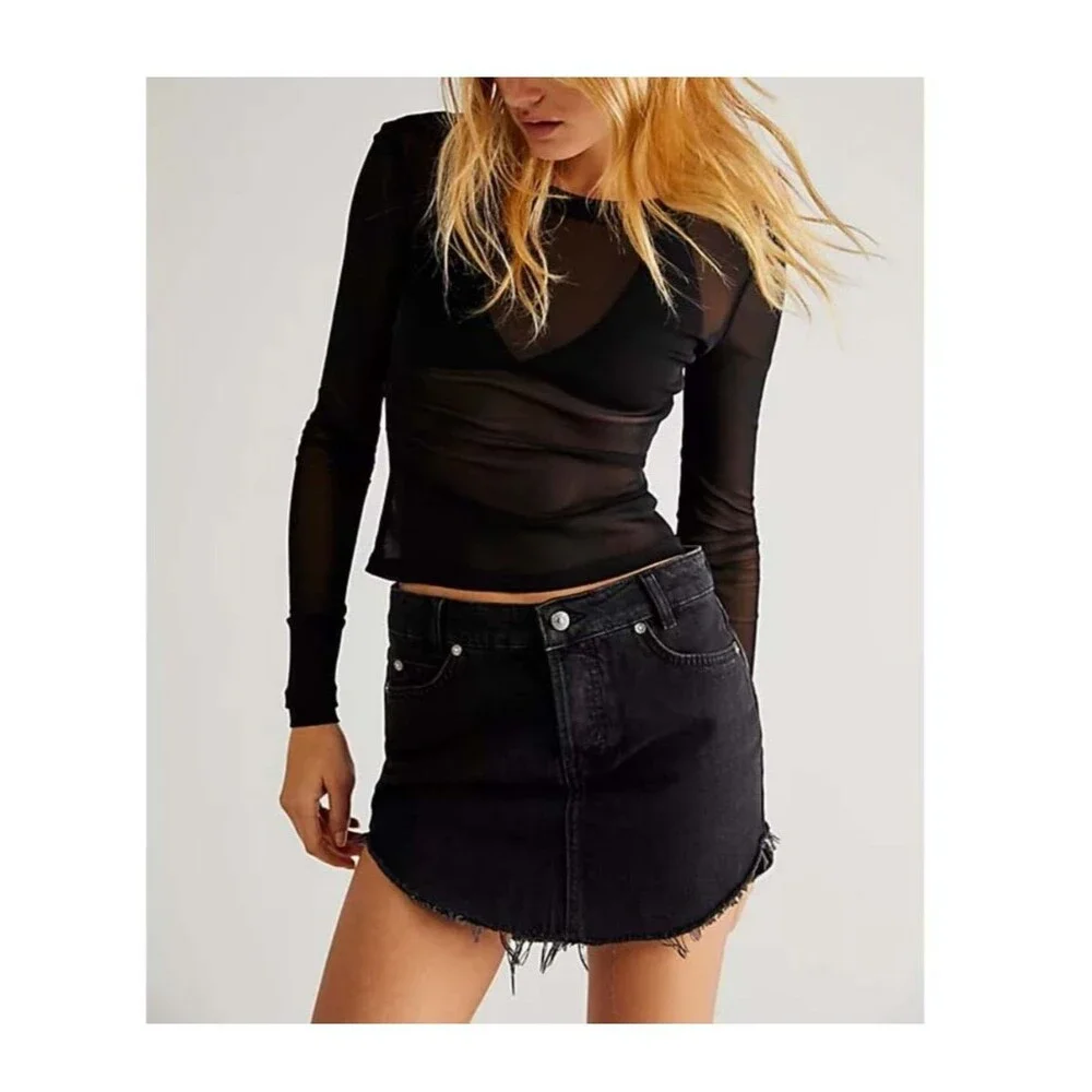 NWT Free People We the Free Sky High Black Denim Mini Skirt Size 10 Indie Sleaze